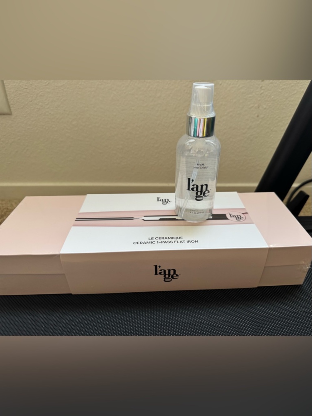 Lange Ceramic Flat Iron with Clear Heat Shield Spray - Pink and White Packaging